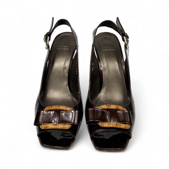 brown bow slingbacks heels 85 - Picture 1 of 4